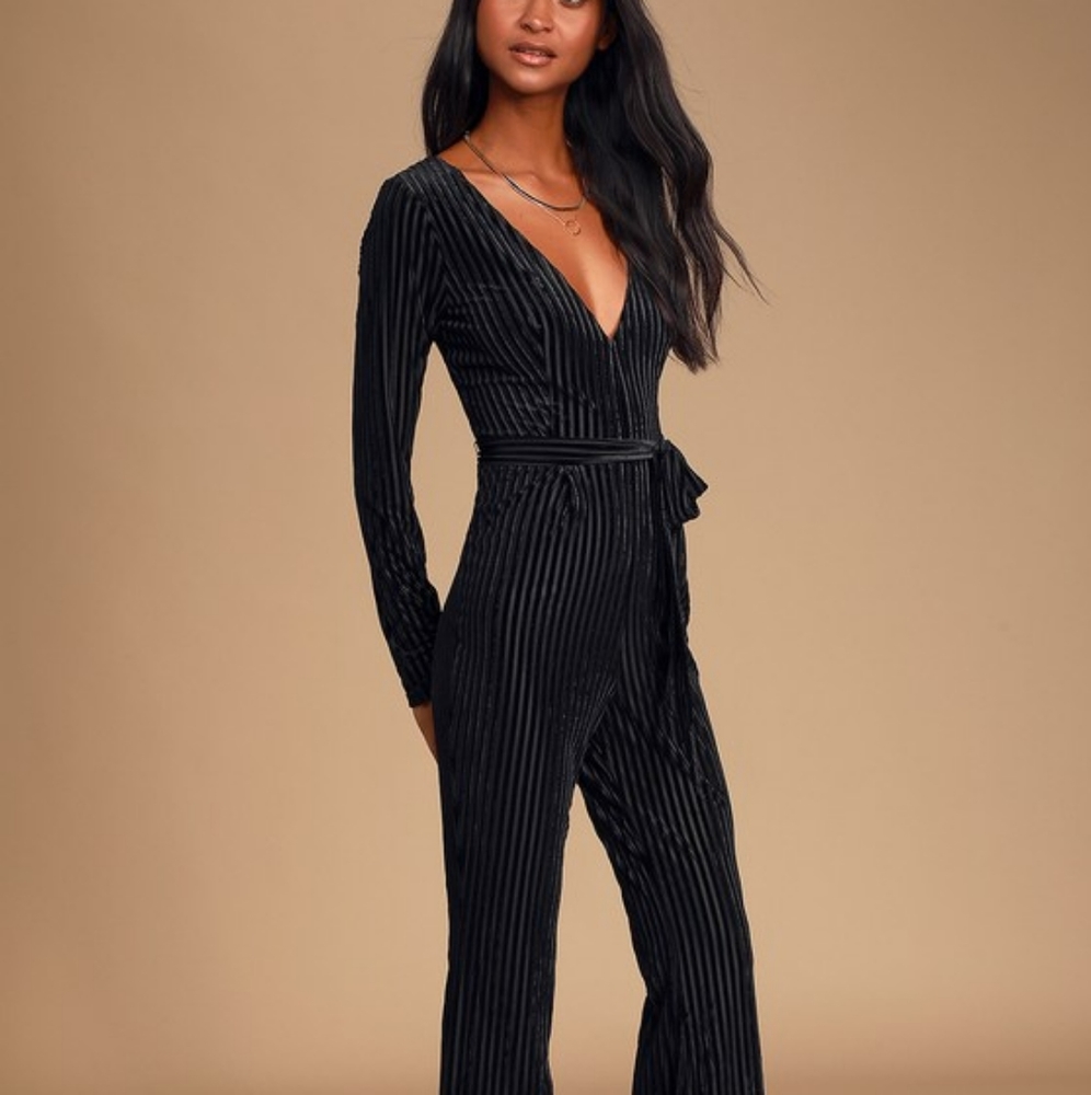 BCBGeneration Black Ribbed Velvet Jumpsuit